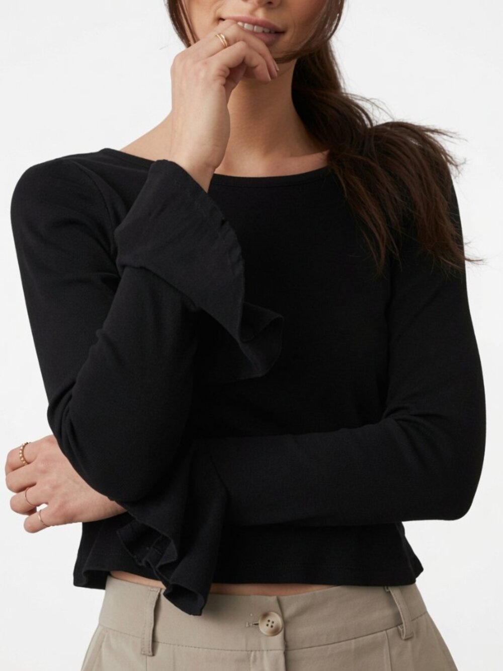 Anthropologie Maeve Flouncy Sleeve Top Boat Neckline Black Medium